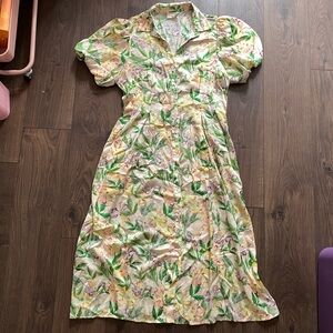 Floral silky button up maxi dress